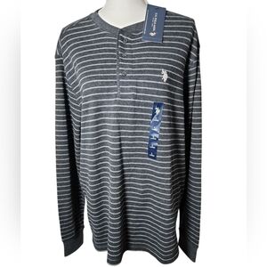 U.S Polo Assn Thermal Button Knit Long Sleeve Striped Logo Shirt Nwt Size Large